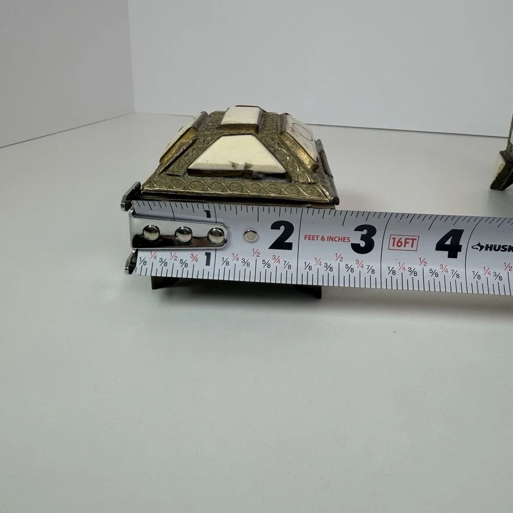 Antique Trinket Boxes Made Of Camel Bone And‎ Brass Set Of 2